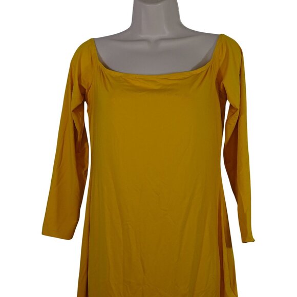 Shein Curve Basics Yellow Bodycon 3/4 Sleeve Dress Women Size OXL 12 NEW - Picture 2 of 11